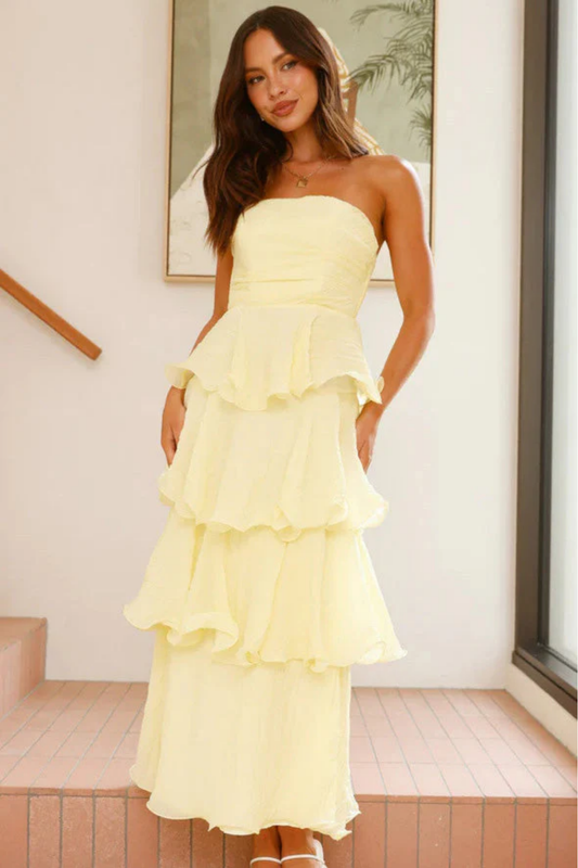 | Ruffled Tiers Strapless Maxi Dress