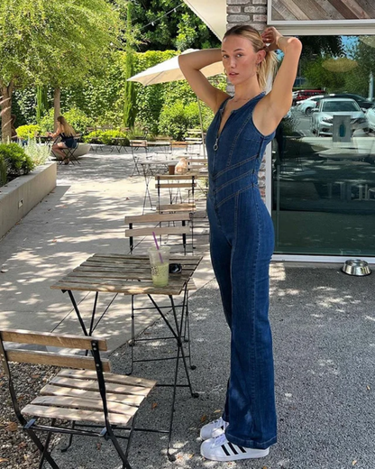 | High-waisted denim jumpsuit