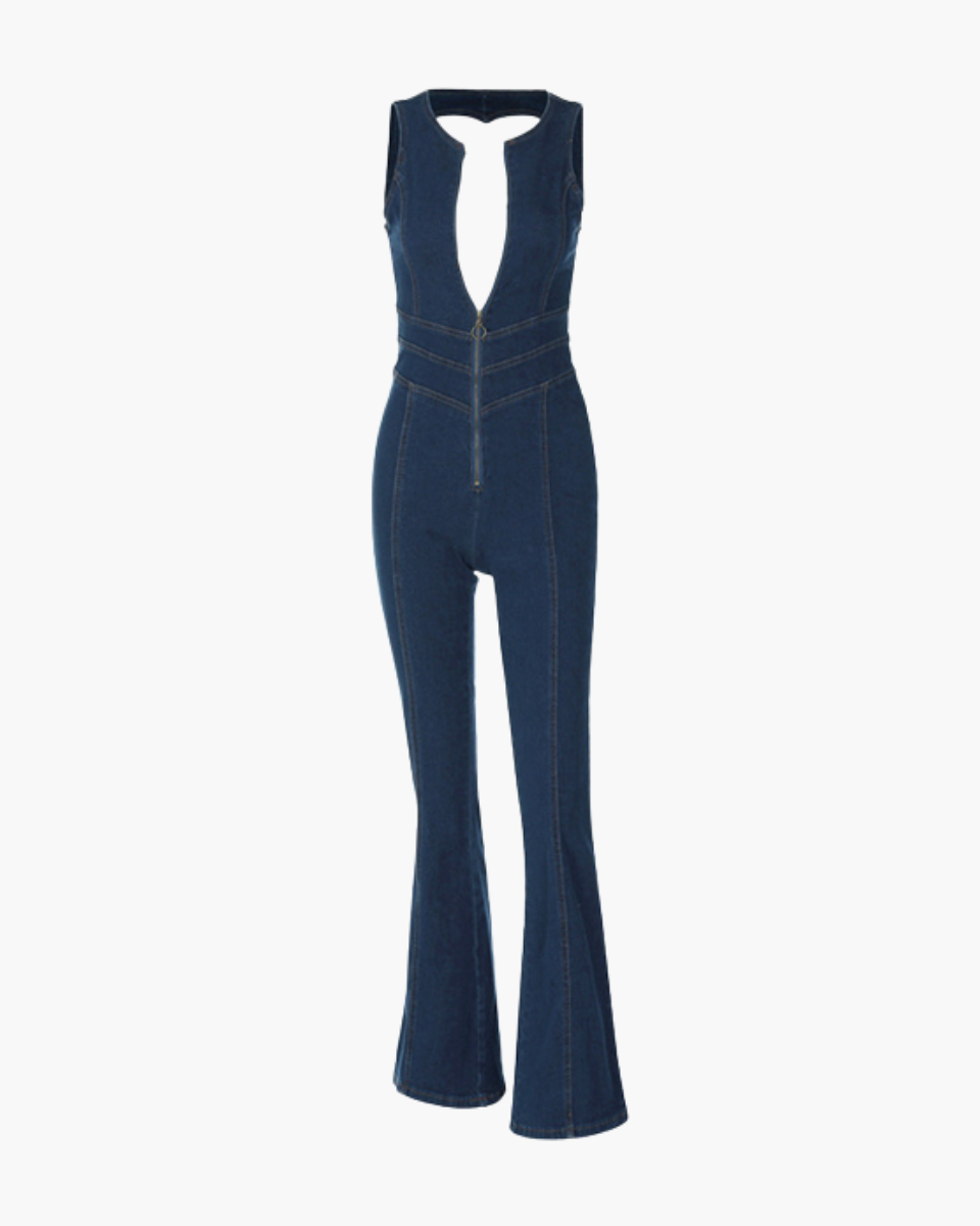 | High-waisted denim jumpsuit