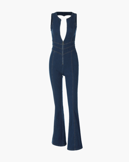 | High-waisted denim jumpsuit