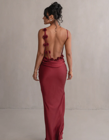 | Satin Drape Spaghetti Strap Gown
