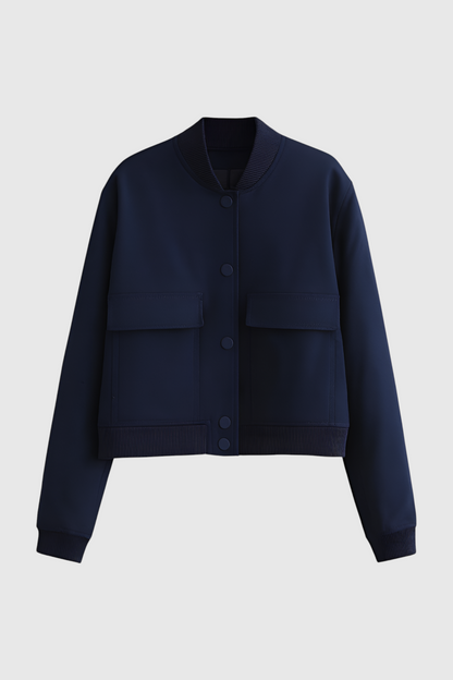 Maison Bomber Jacket | Ribbed O-Neck Button Front Relaxed Silhouette