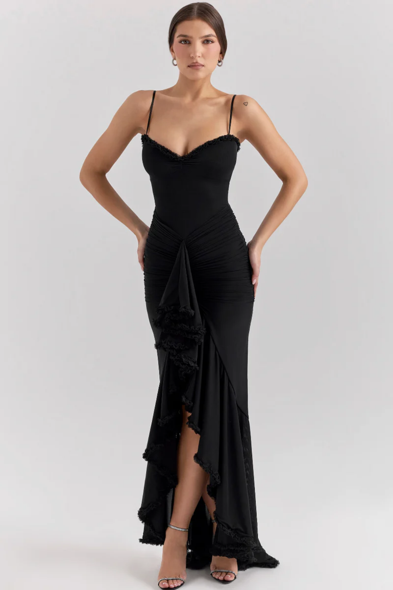 | Ruffled Drape Mesh Corset Gown