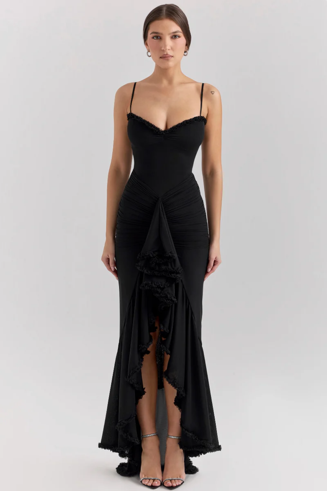 | Ruffled Drape Mesh Corset Gown