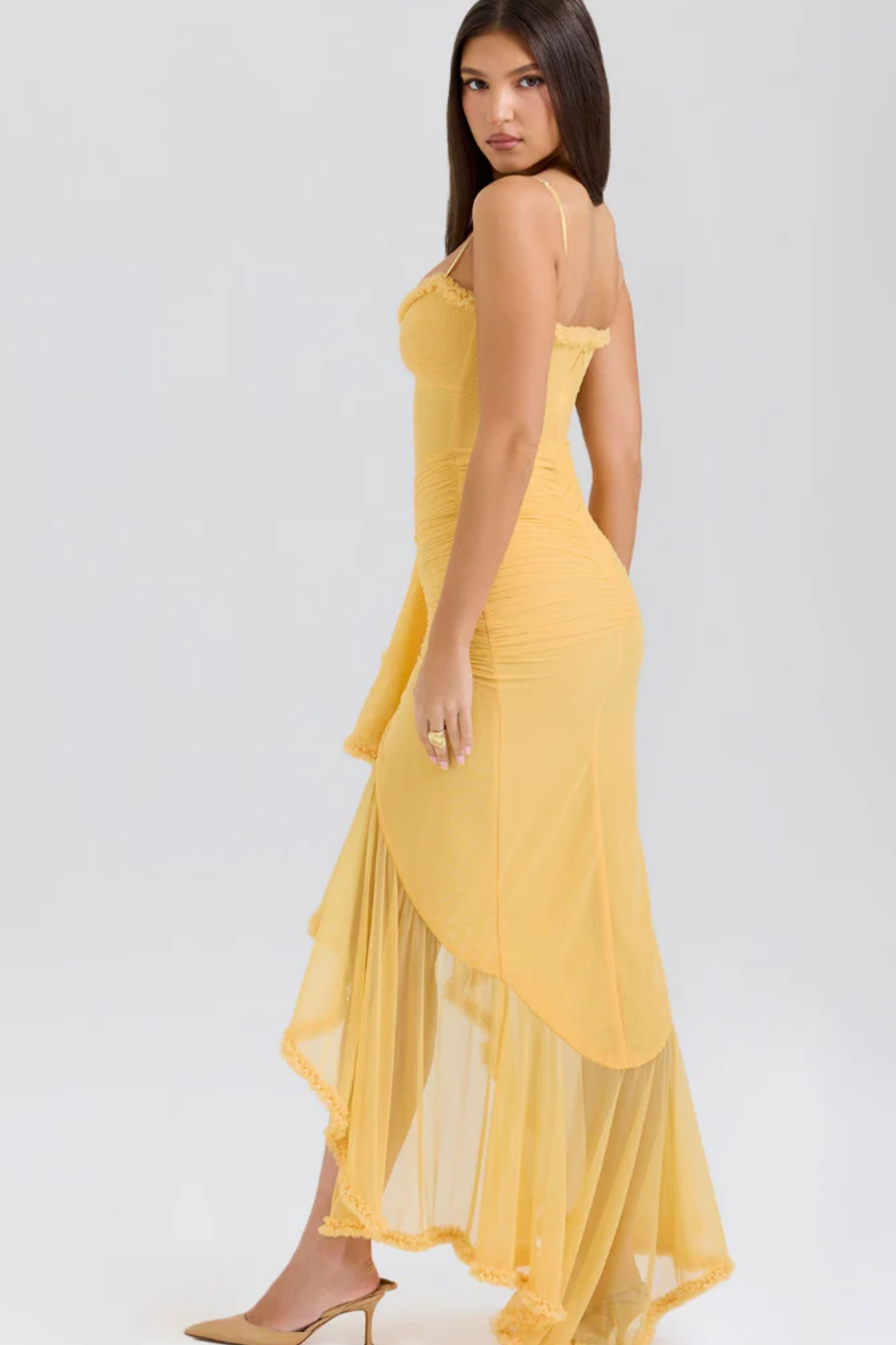 | Ruffled Drape Mesh Corset Gown