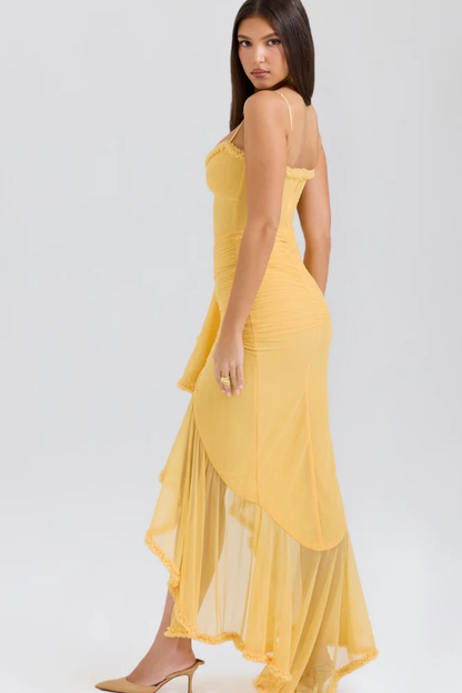 | Ruffled Drape Mesh Corset Gown