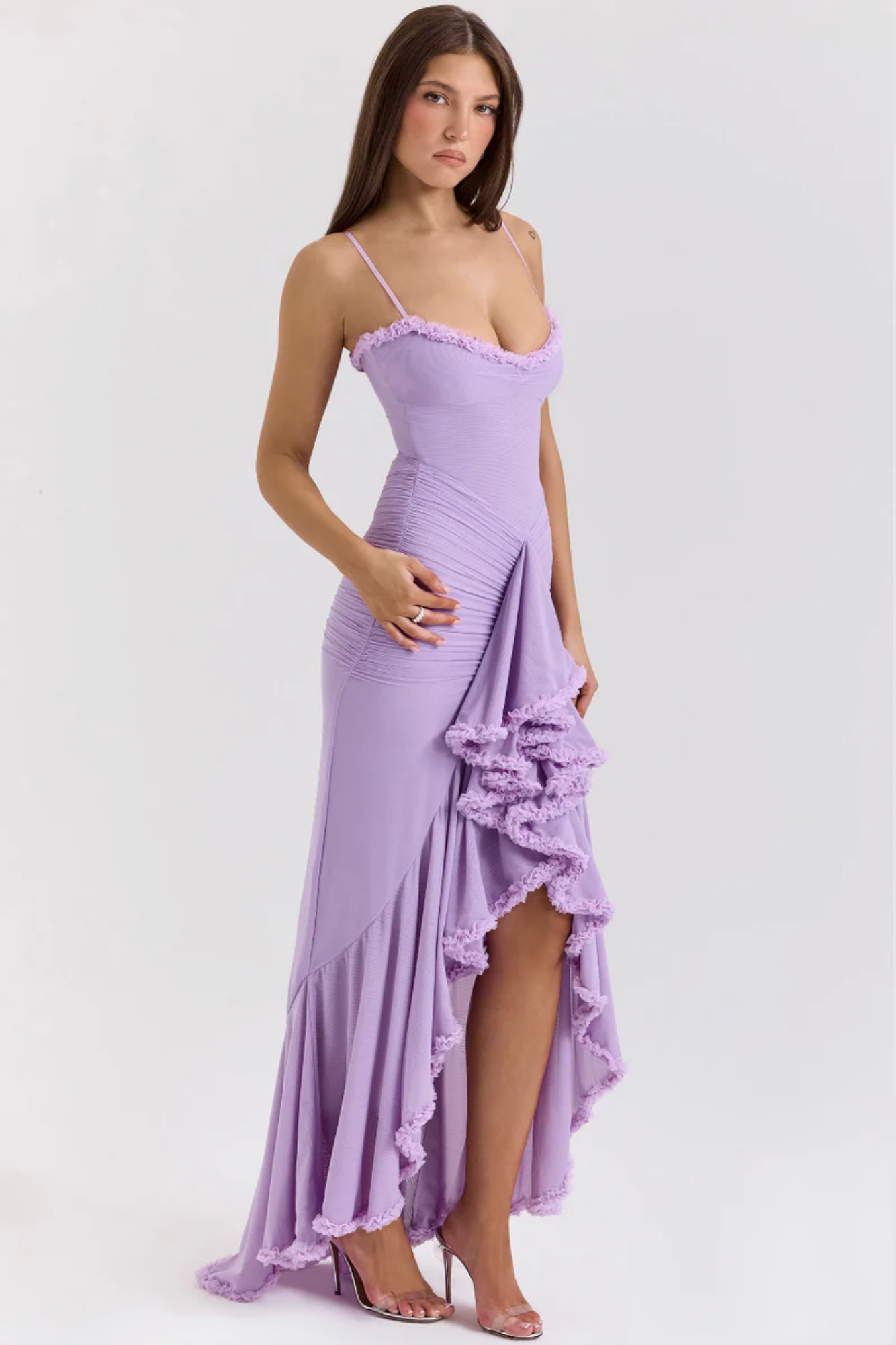 | Ruffled Drape Mesh Corset Gown