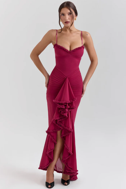 | Ruffled Drape Mesh Corset Gown