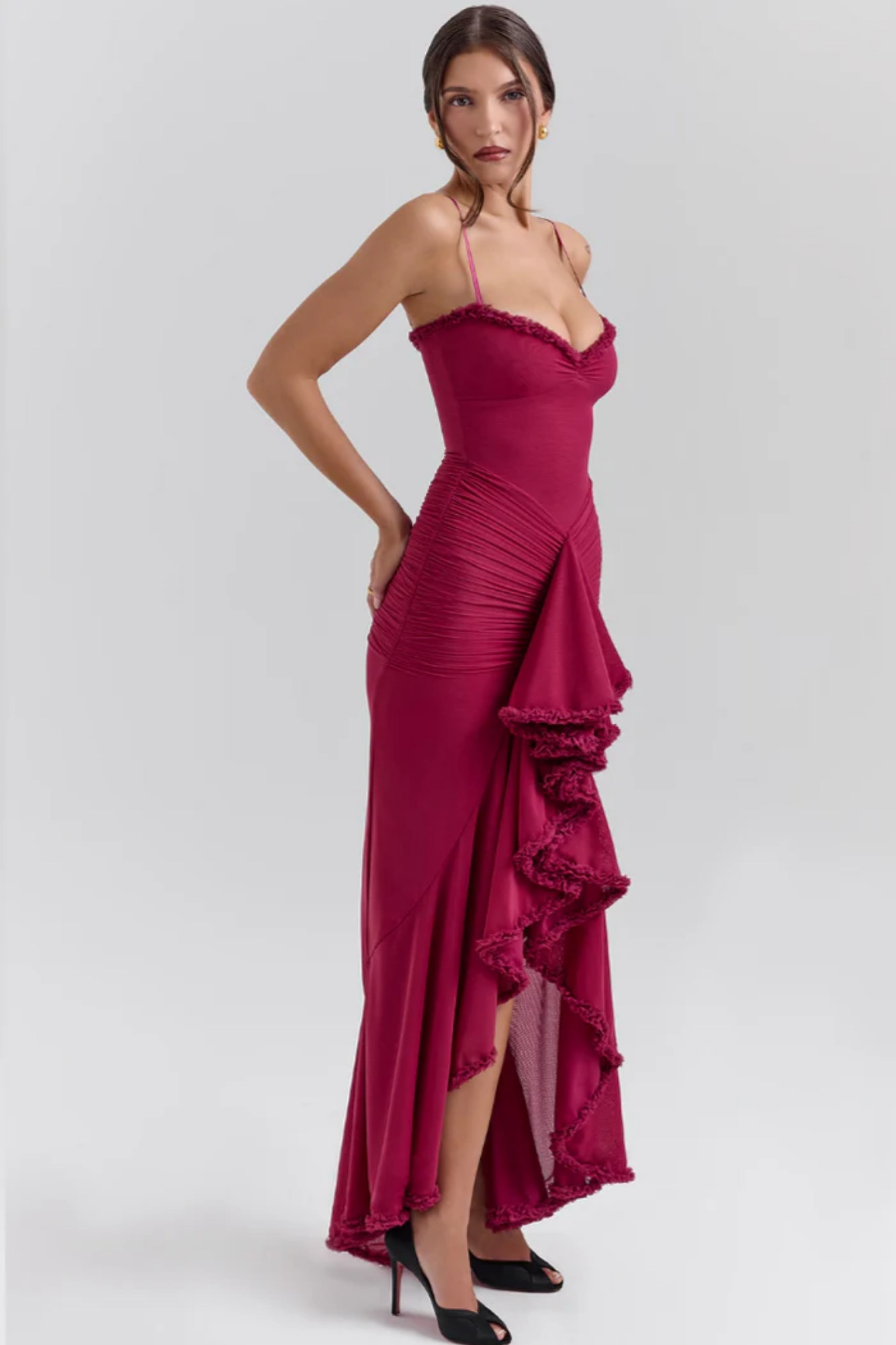 | Ruffled Drape Mesh Corset Gown