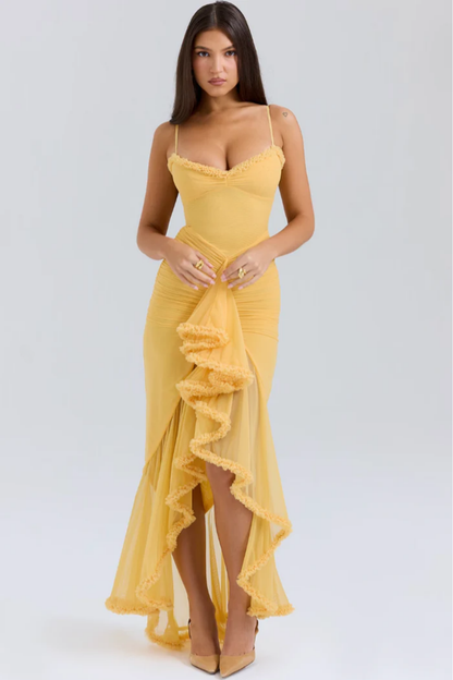| Ruffled Drape Mesh Corset Gown
