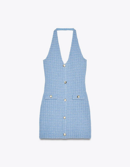 | Tweed Texture Halterneck Mini Dress