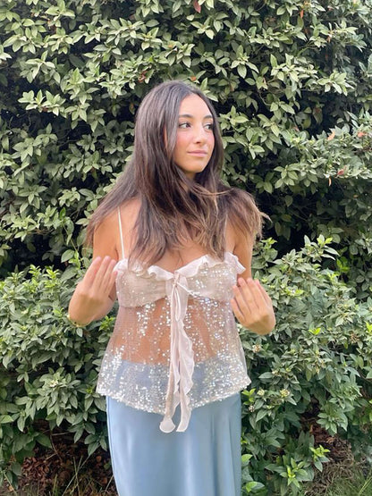 | Ruffle Sequin Mesh Top