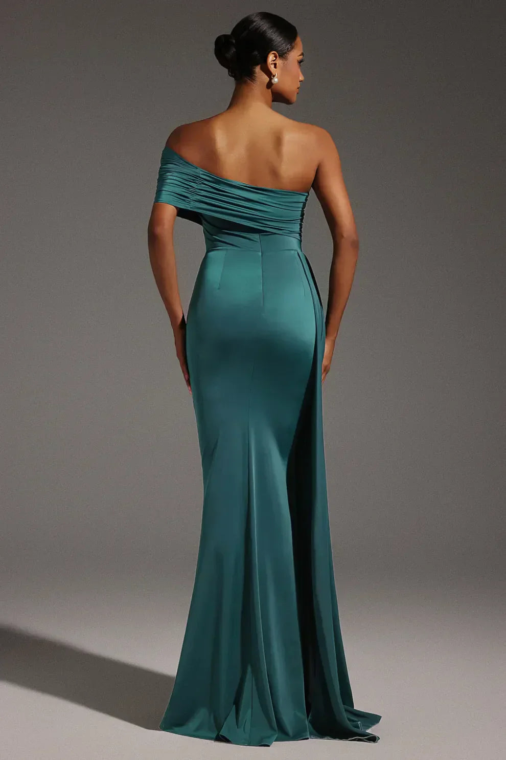 | Draped Sleeve One-Shoulder Gown