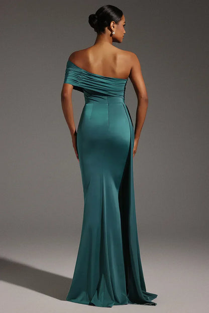 | Draped Sleeve One-Shoulder Gown