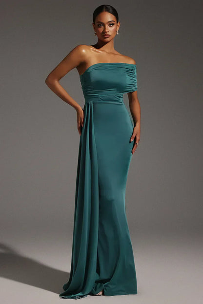 | Draped Sleeve One-Shoulder Gown
