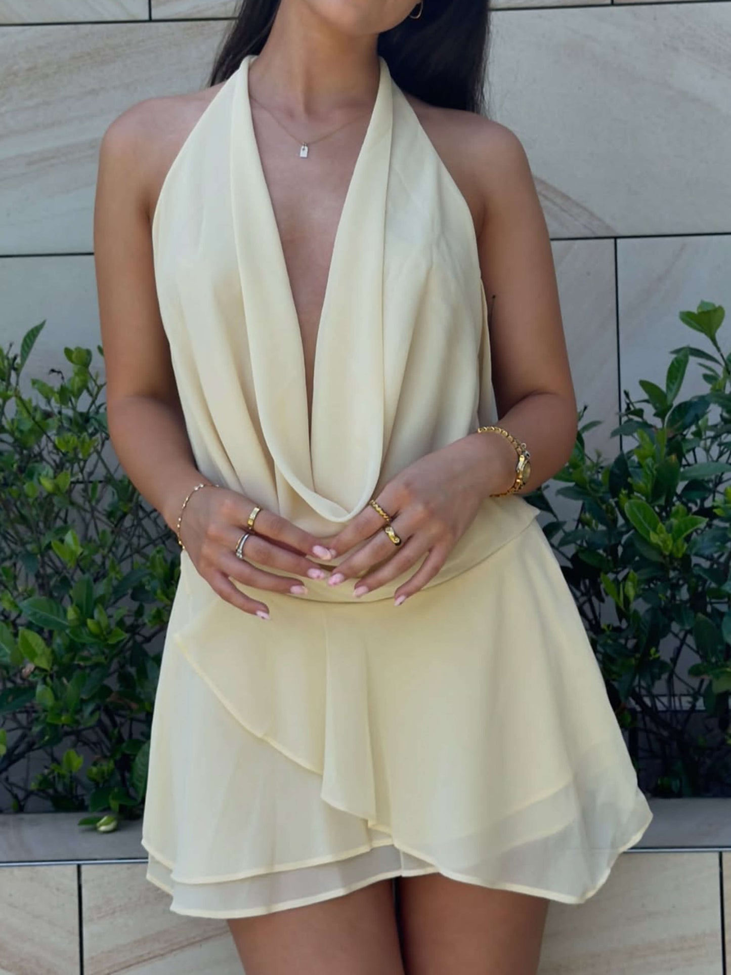| Draped Front Detail Halter Mini Dress