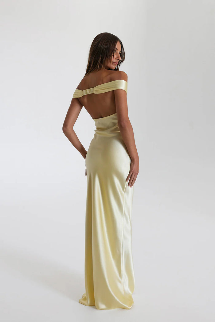 | Off Shoulder Silk Sculpted Satin Gown