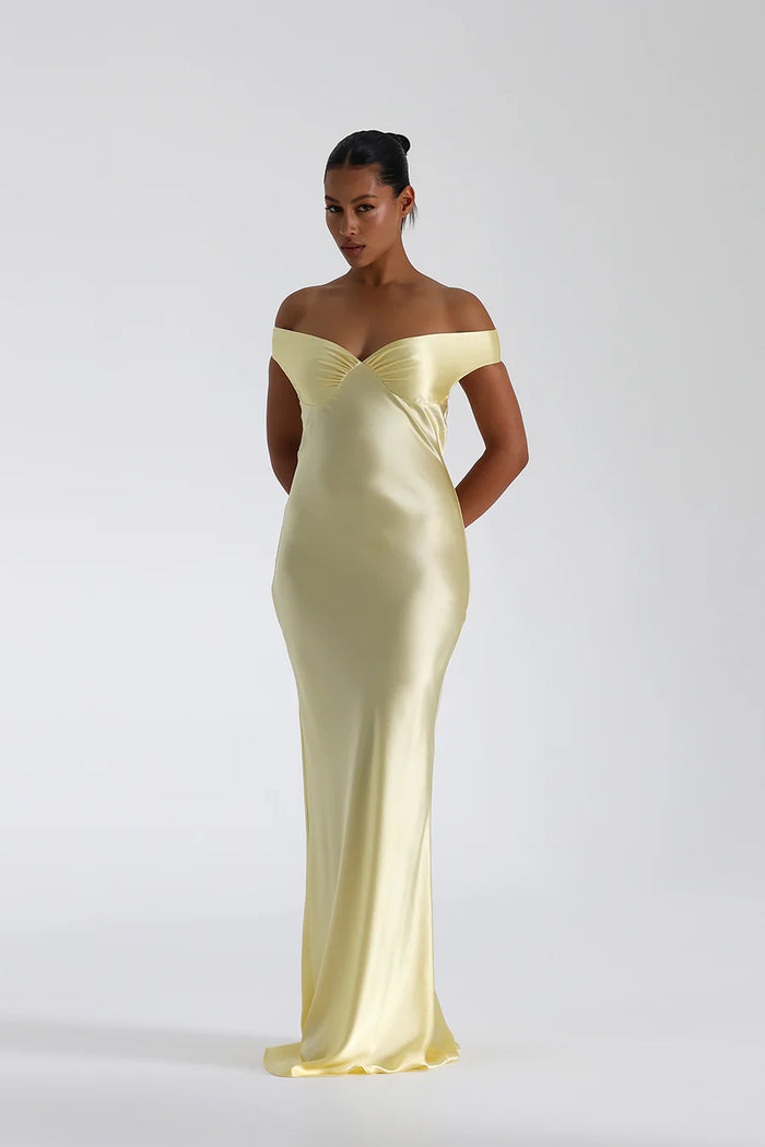 | Off Shoulder Silk Sculpted Satin Gown
