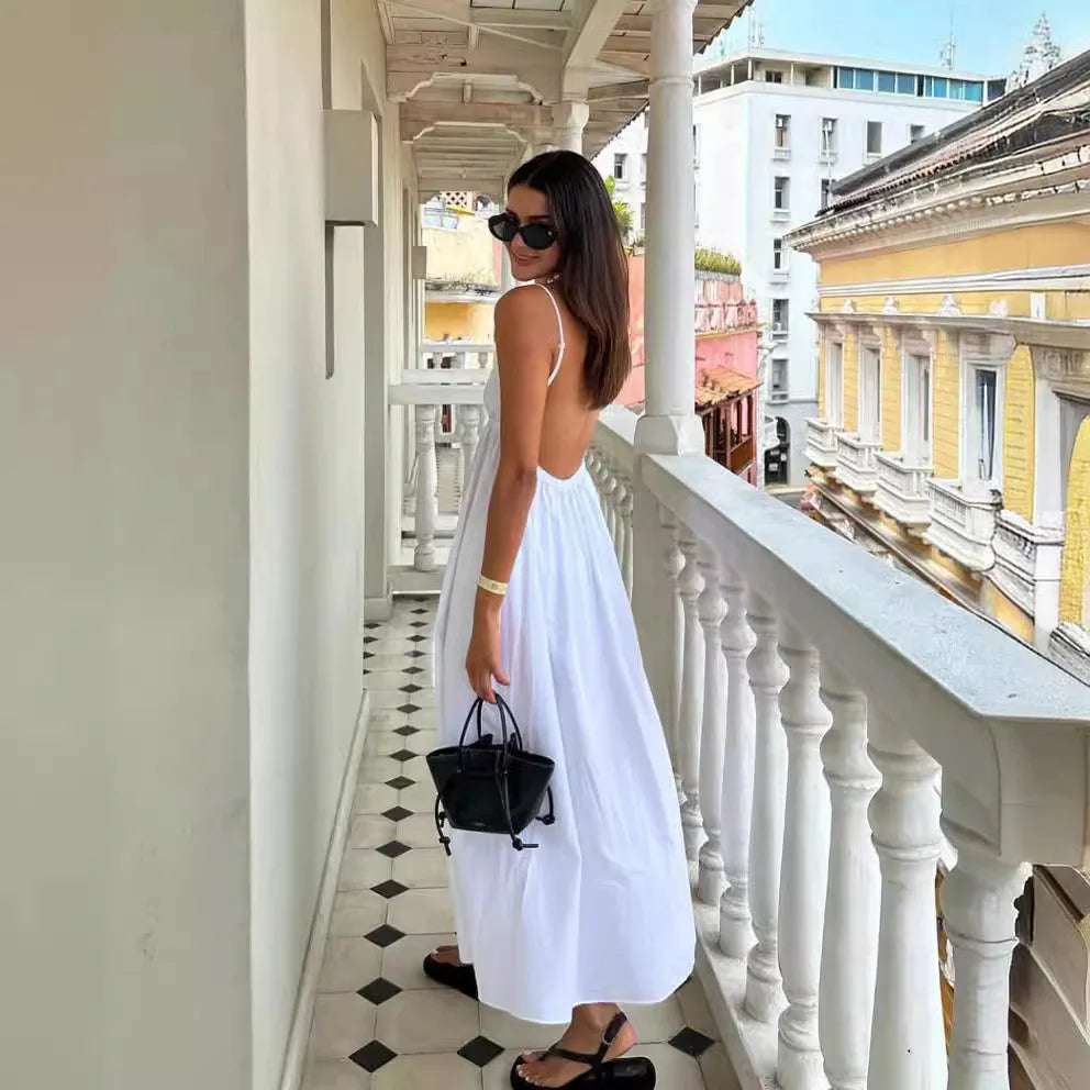 Spaghetti Strap Backless Flowy Maxi Dress