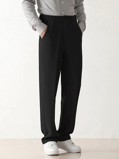 Maison Draped Wide Leg Trousers | Stretch Blend | Zipper Fly | Regular Rise