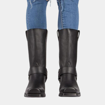 Women’s Vintage Cowboy Boots – Durable Western Harness Design with Classic Square Toe