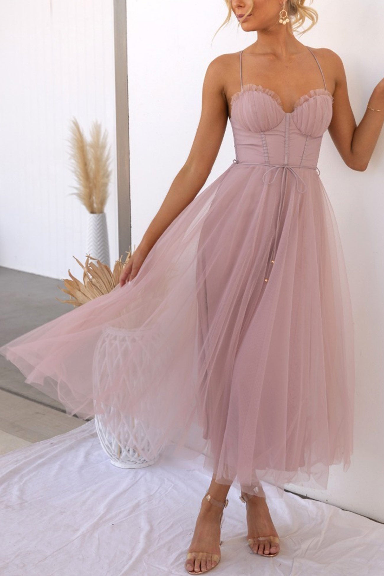 Mesh Corset Lace-up Cami Dress