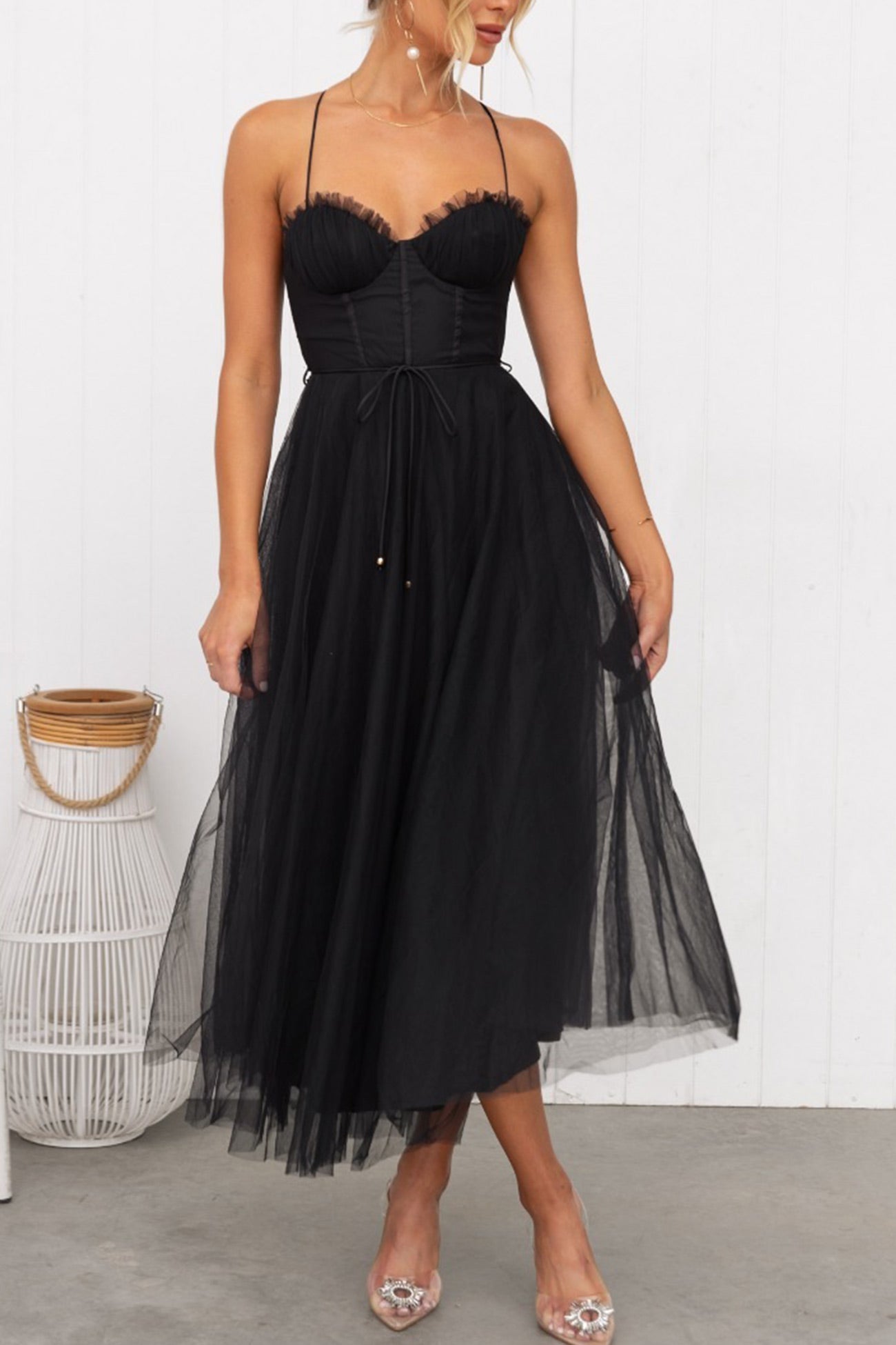 Mesh Corset Lace-up Cami Dress