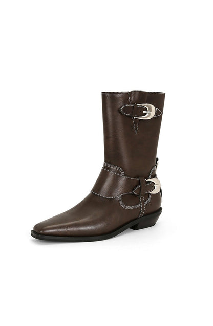 Metal Buckle Mid-calf Chelsea Western Boots