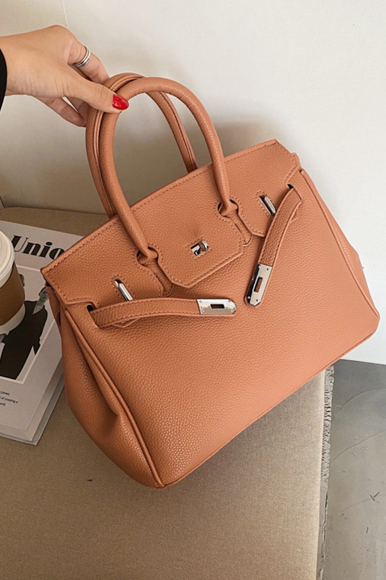 Metal Buckle Solid Tote Bag