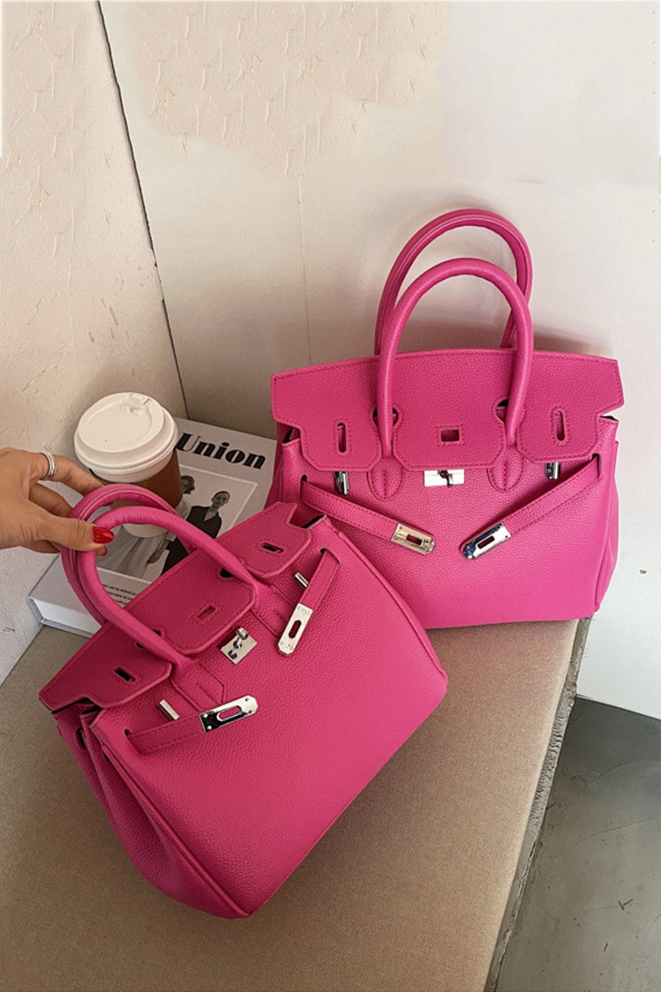 Metal Buckle Solid Tote Bag