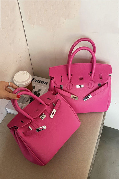 Metal Buckle Solid Tote Bag