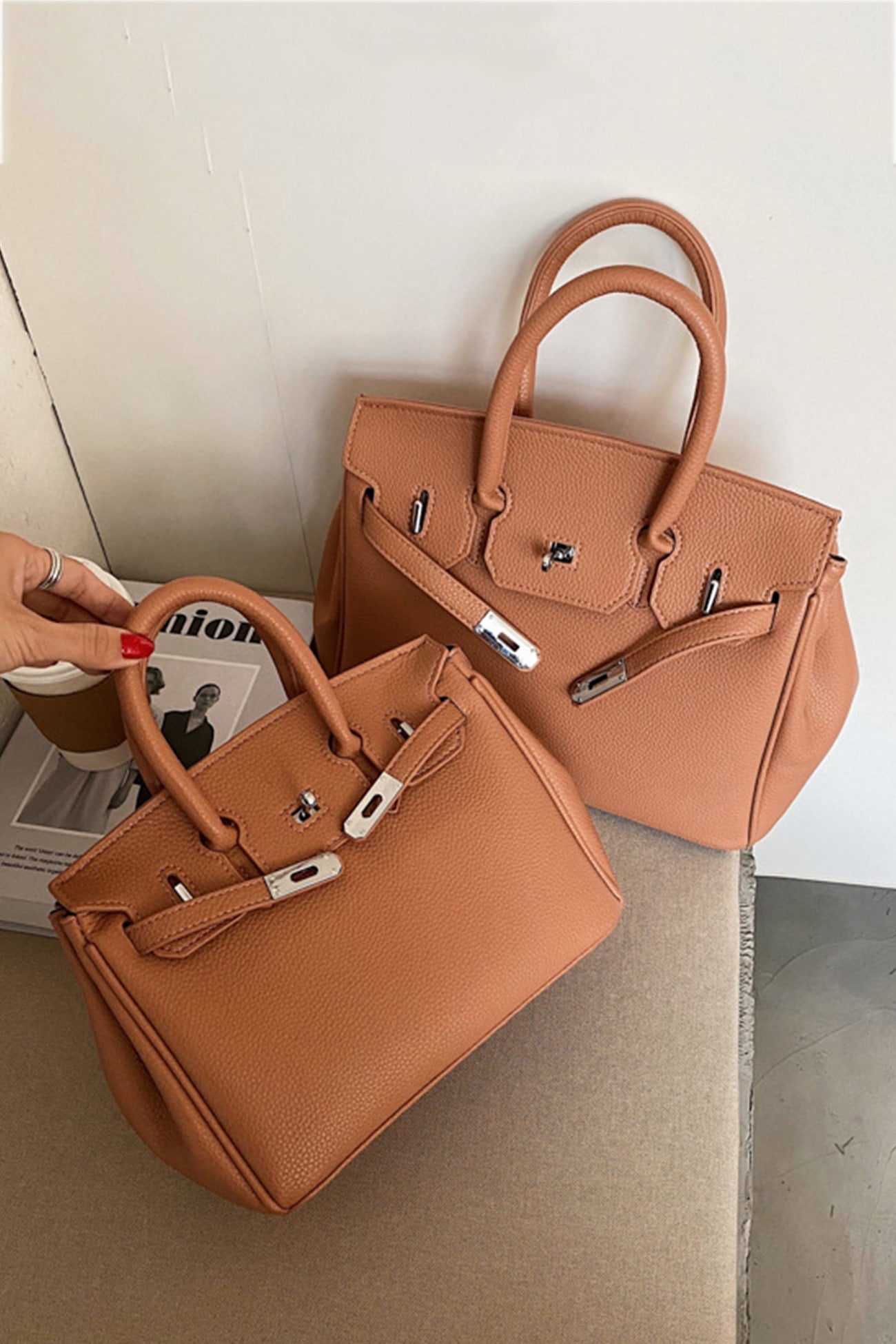Metal Buckle Solid Tote Bag