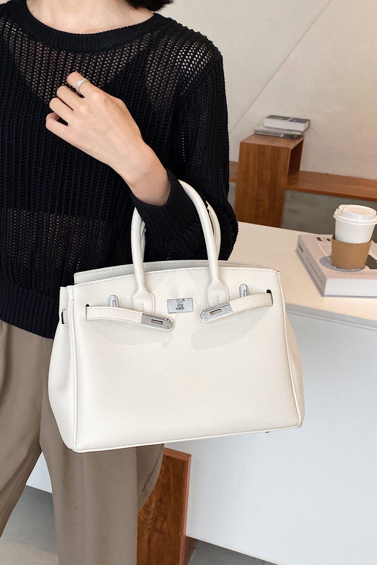 Metal Buckle Solid Tote Bag