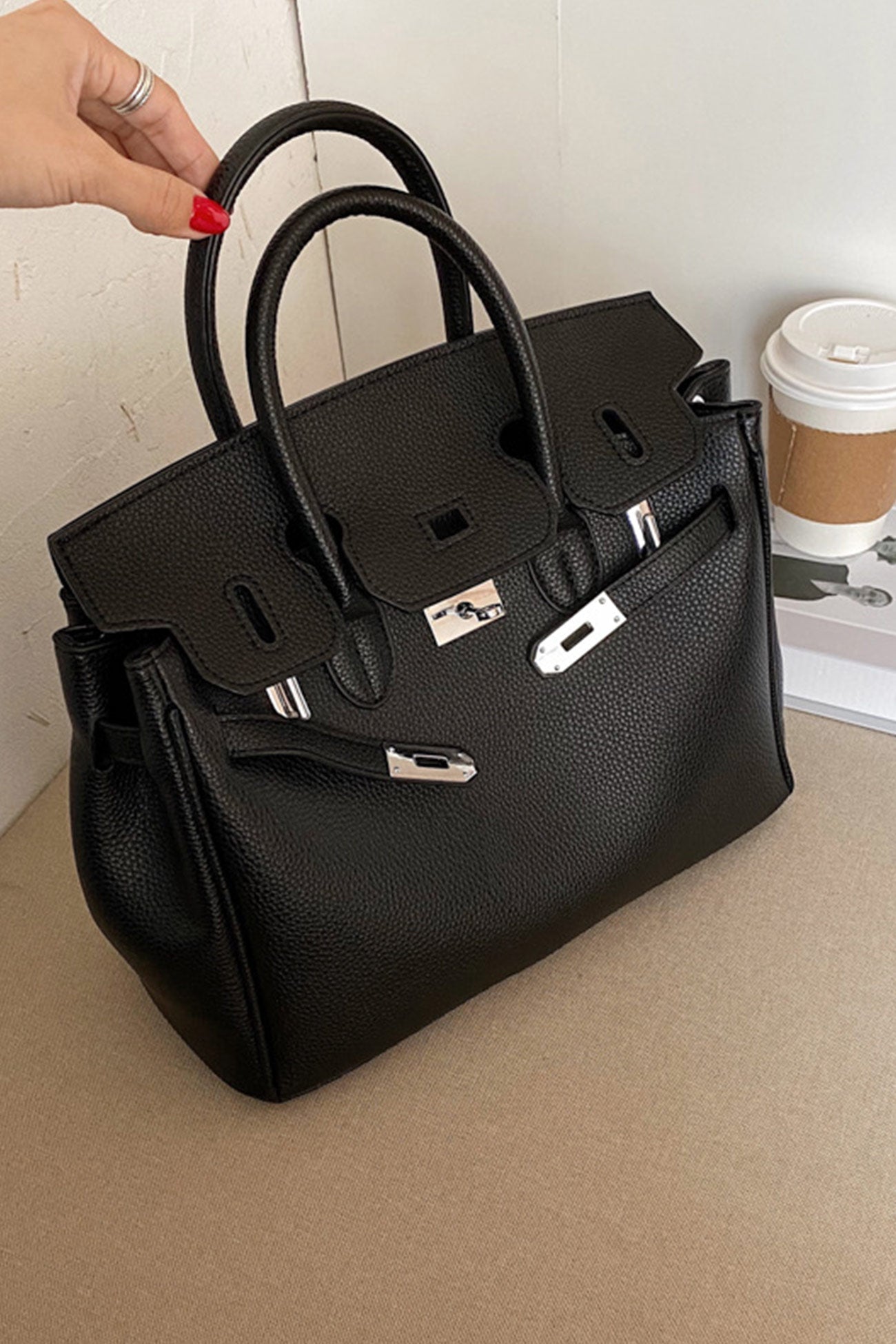 Metal Buckle Solid Tote Bag