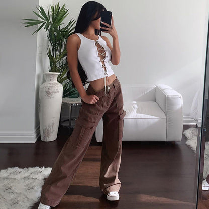 Julia Fashion - Mid-Rise Women's Jeans Y2K High Street Denim Pants