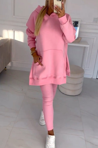 Mid-length Slit Hoodie Legging Suits