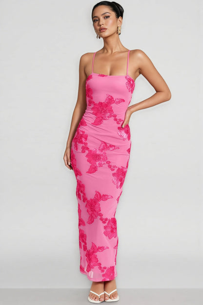 Cedrp Pink Embroidered Sleeveless Maxi Dress