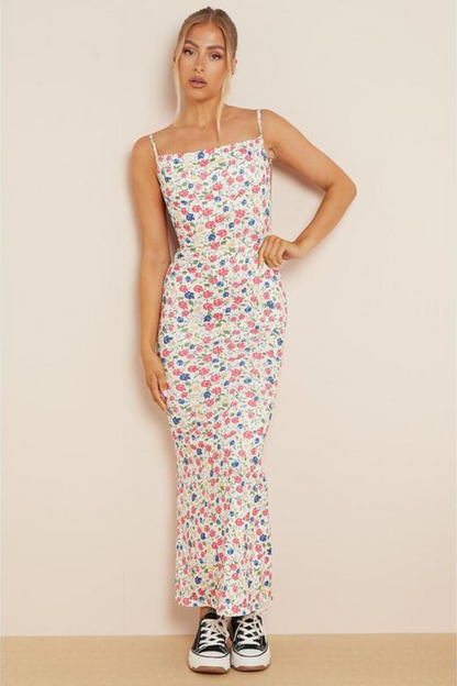 | Spotted Pink Fitted Midi Dress