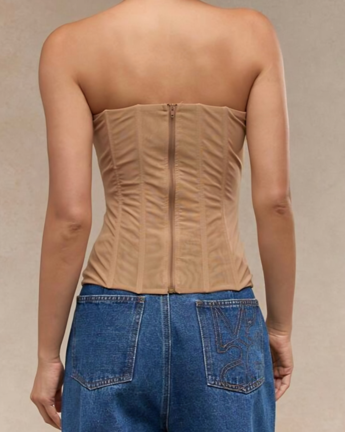 | Sheer Ruched Strapless Corset Top