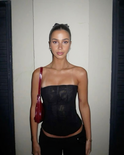 | Sheer Ruched Strapless Corset Top
