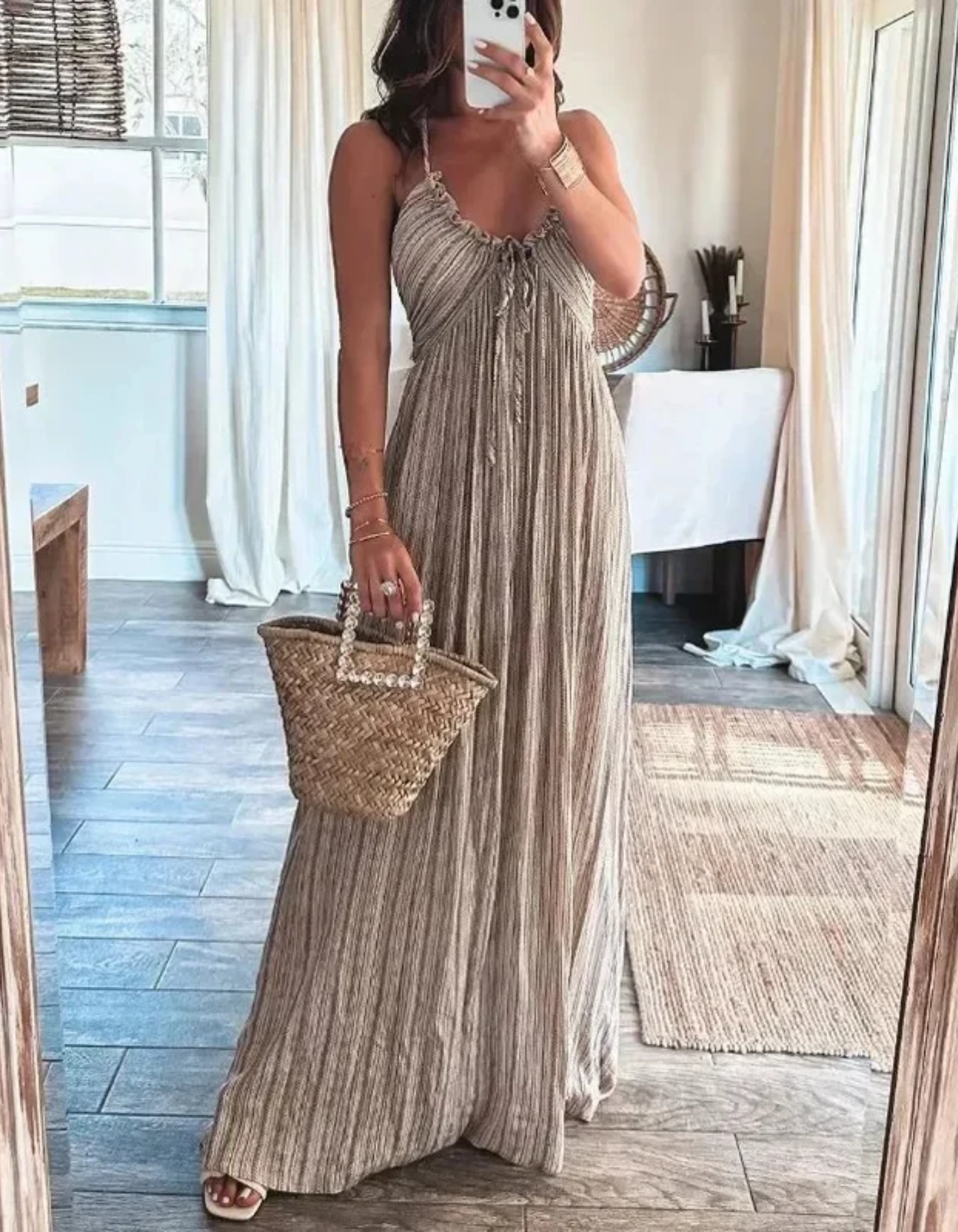 | Crinkled Halter Maxi Dress
