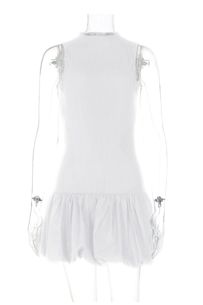 Mock Neck Cowl Back Knit Patchwork Ballon Dress