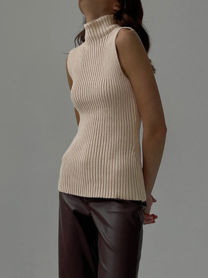 Mock Neck Ribbed Knit Tank Top | Slim Fit Pullover