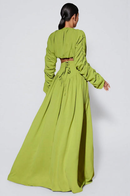Berenice Lace-Up Pleated Maxi Dress Two-Piece Set