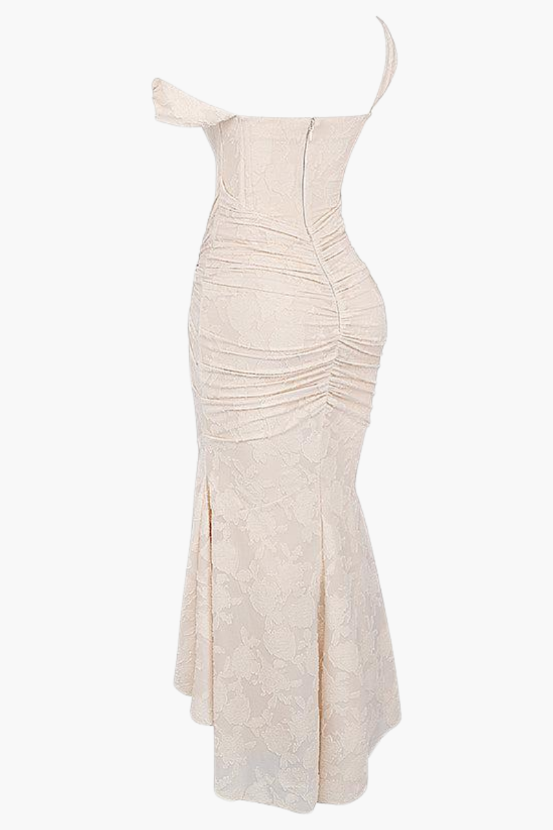 | Ruched Bodice Lace Maxi Dress