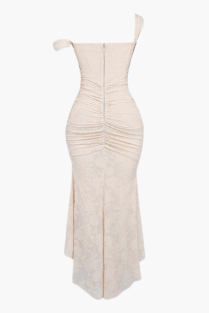 | Ruched Bodice Lace Maxi Dress