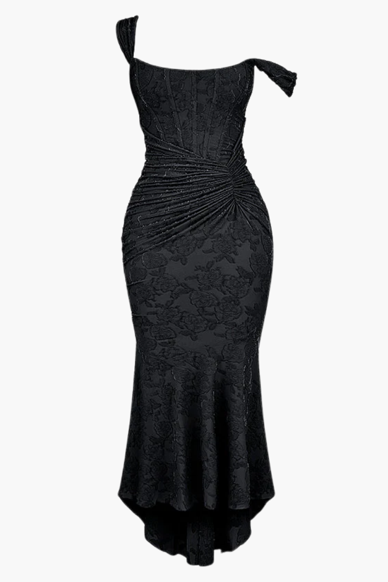 | Ruched Bodice Lace Maxi Dress