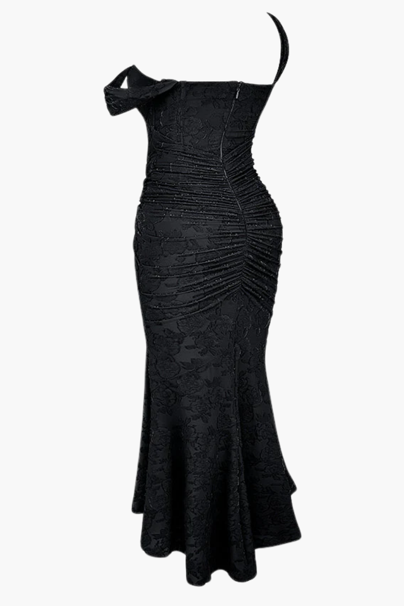 | Ruched Bodice Lace Maxi Dress