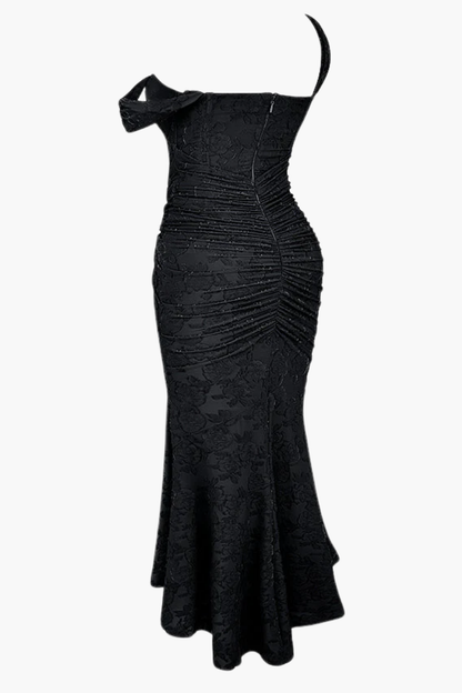 | Ruched Bodice Lace Maxi Dress