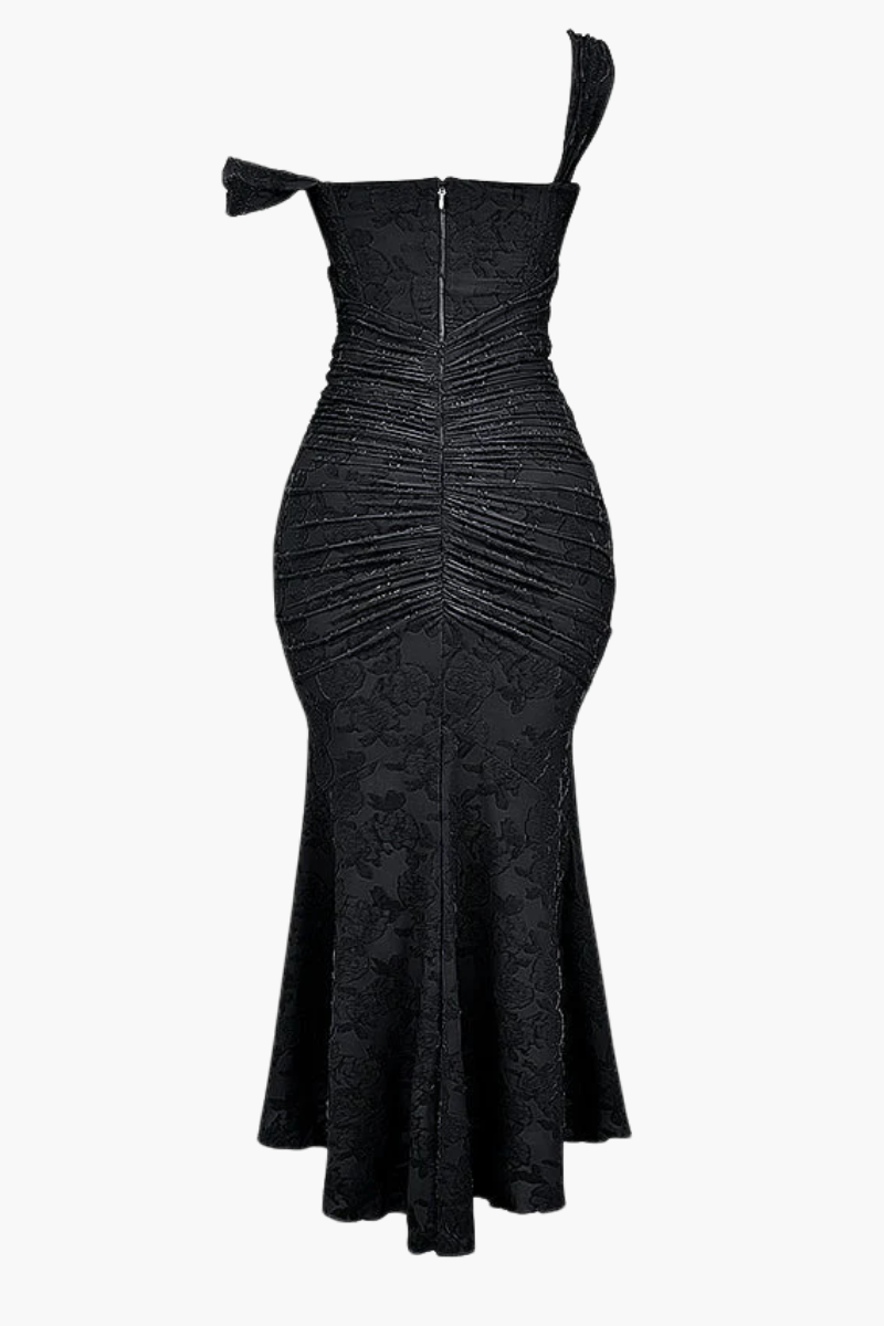 | Ruched Bodice Lace Maxi Dress